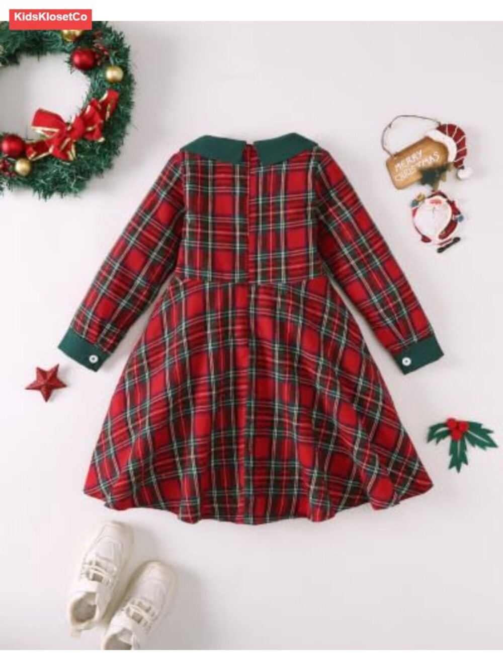 Girls Long Sleeve Plaid Dress with Peter Pan Collar - Picture 4 of 6